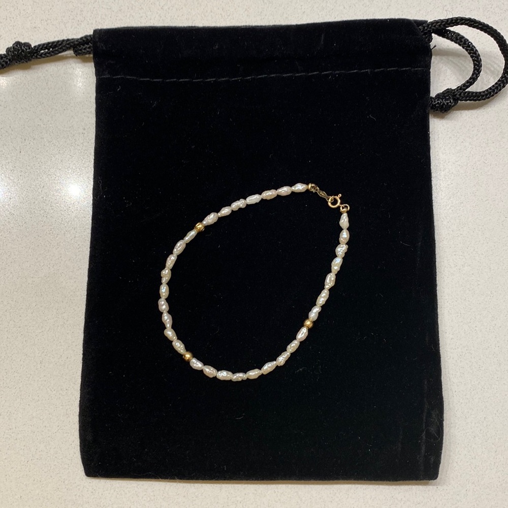 14k Solid Yellow Gold Seed Pearl Bracelet